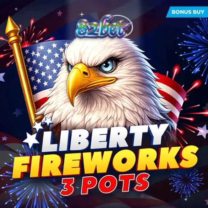 Interface do slot Liberty Fireworks 3 Pots com foguetes e símbolos patrióticos